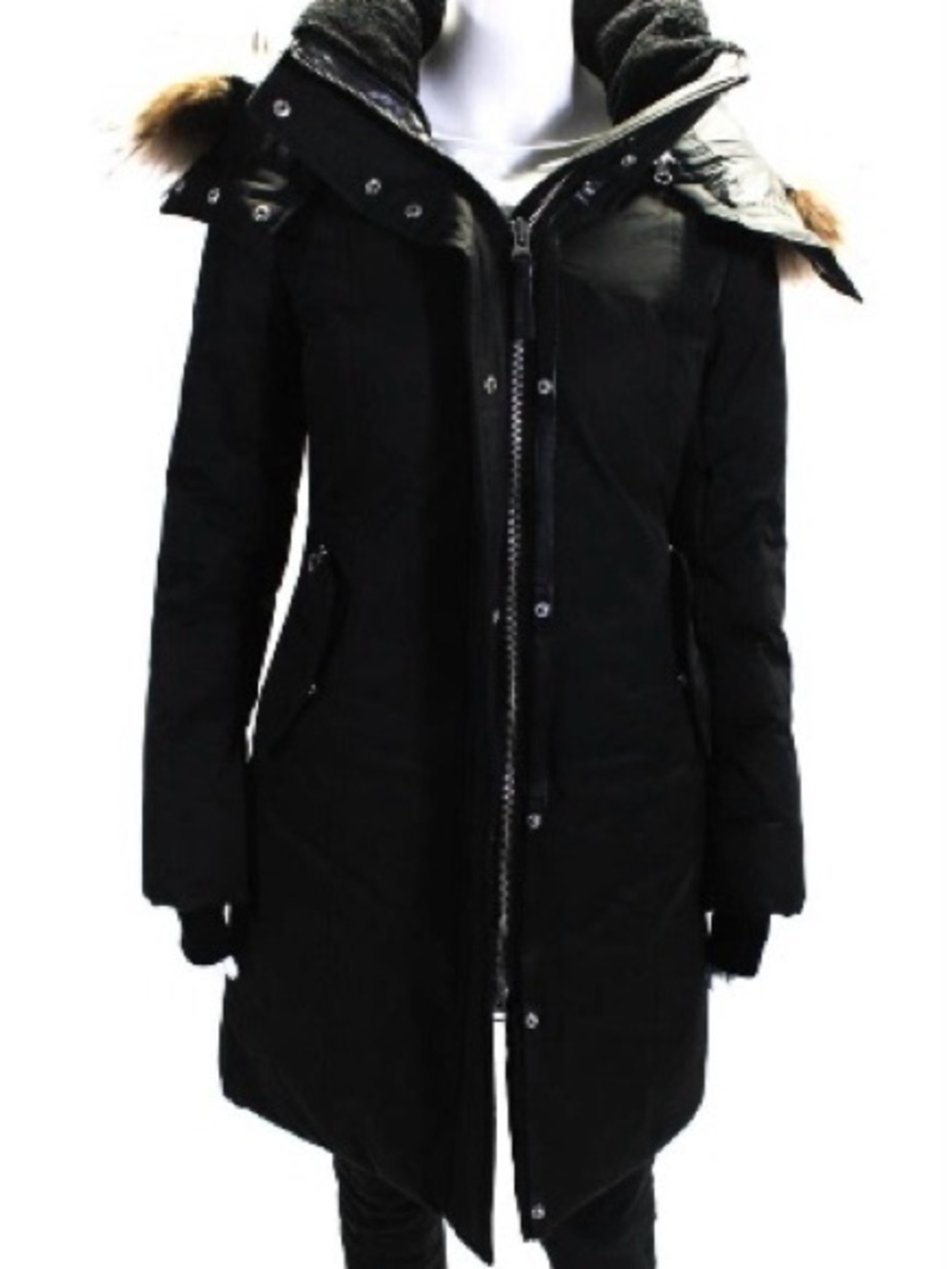 Mackage Womens Black Cotton Fur Hooded Trim Full Zip Long Sleeve Coat Size XS